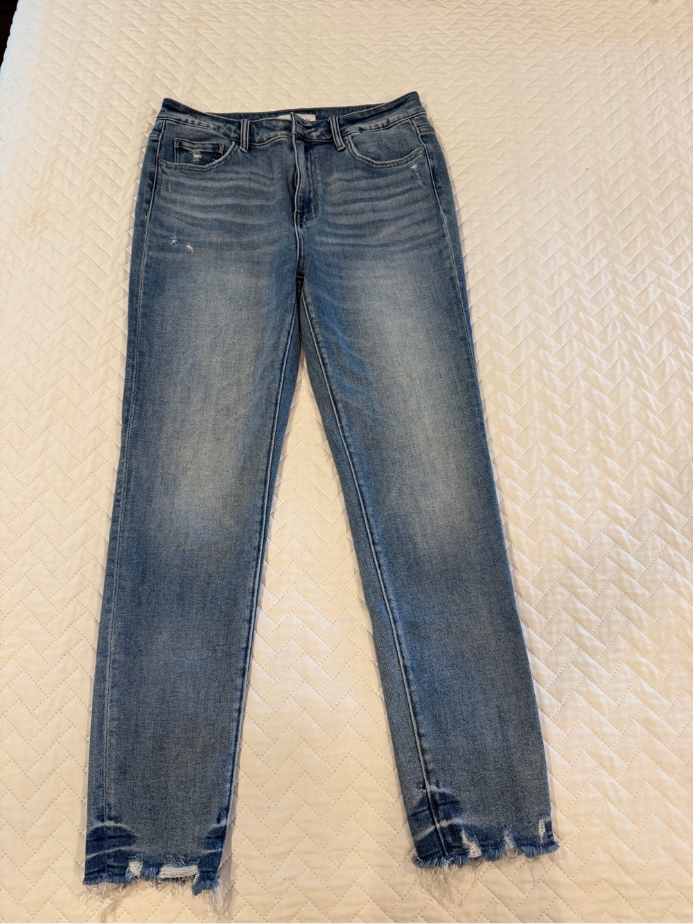Flying Monkey Mid-Rise Distressed Straight-Leg Jeans - Blue Wash